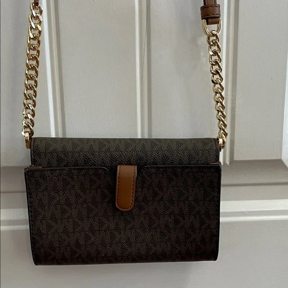 Michael Kors MiniSignature Brown Crossbody Bag with Gold Accents